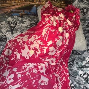 ANGIE pink/whiteFloral🌸keyhole strapless High/low